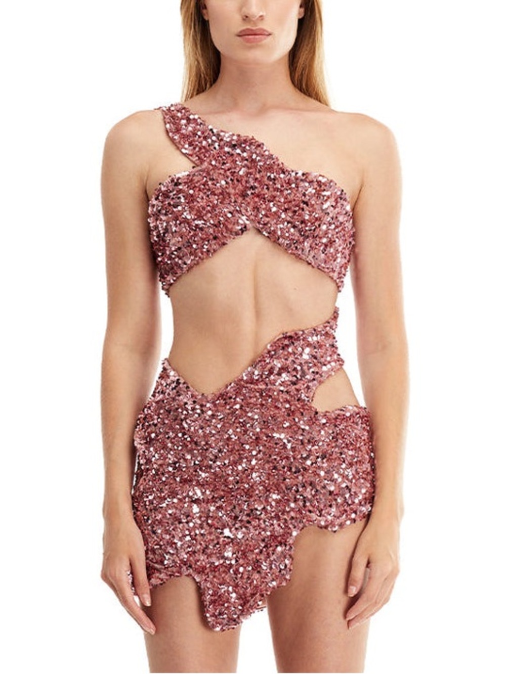 Mother of All Chiara Sequins Mini Dress Pink Cutout Bodycon Party New Sz L